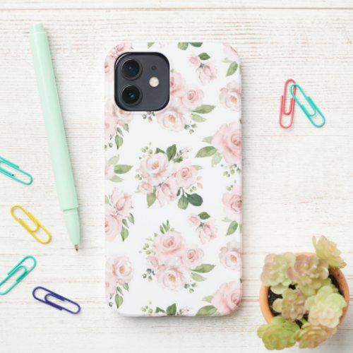 Pink Flowers Pink Roses Watercolor Flowers iPhone 12 Case