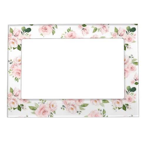 Pink Flowers Pink Roses Watercolor Flowers Magnetic Frame