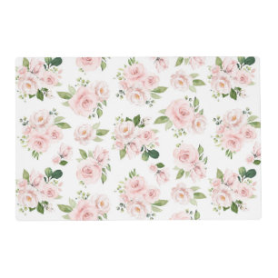 Pink Flowers, Pink Roses, Watercolor Flowers Placemat