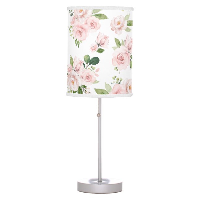 Pink Flowers, Pink Roses, Watercolor Flowers Table Lamp (Front)