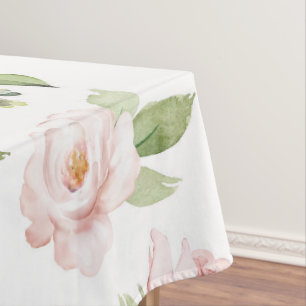 Pink Flowers, Pink Roses, Watercolor Flowers Tablecloth