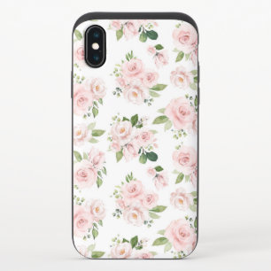 Pink Flowers, Pink Roses, Watercolor Flowers iPhone X Slider Case