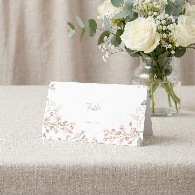 Pink flowers, pink script table number place card (Pink flowers, pink script table number place card.)