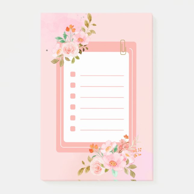 Pink flowers Post-It Notes (Front)
