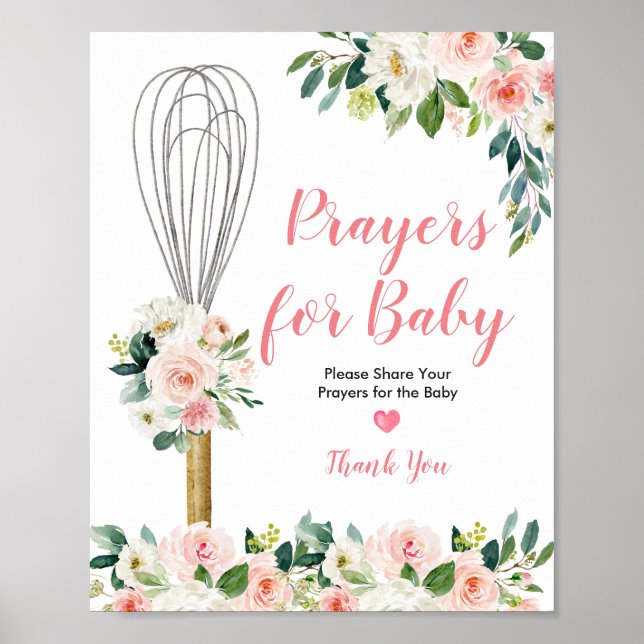 Pink Flowers Prayers for Baby Greenery Floral Poster (Front)