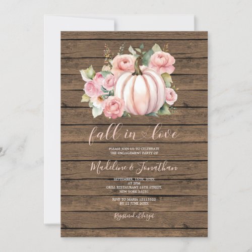 Pink Flowers Pumpkin Fall In Love Engagement Party Invitation