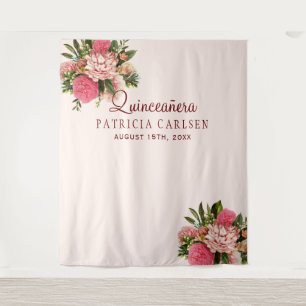 Pink flowers quinceañera photo booth backdrop