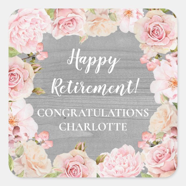 Pink Flowers Retirement Party Favor Tag (Front)
