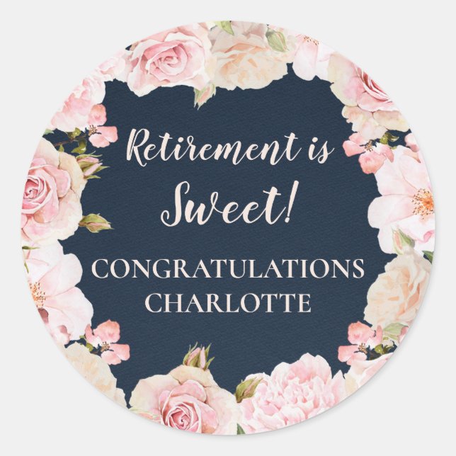 Pink Flowers Retirement Party Favor Tag (Front)