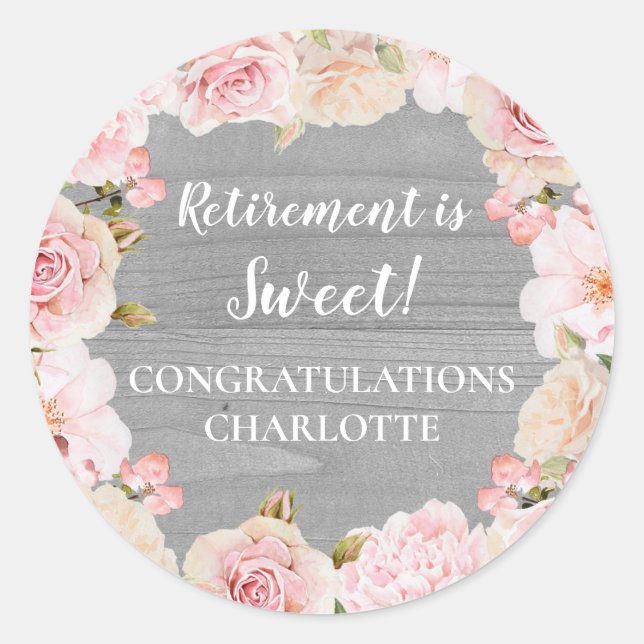 Pink Flowers Retirement Party Favor Tag (Front)