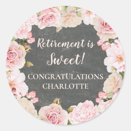 Pink Flowers Retirement Party Favor Tag