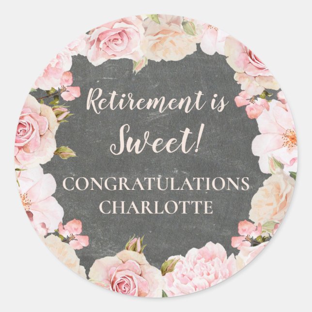 Pink Flowers Retirement Party Favor Tag (Front)
