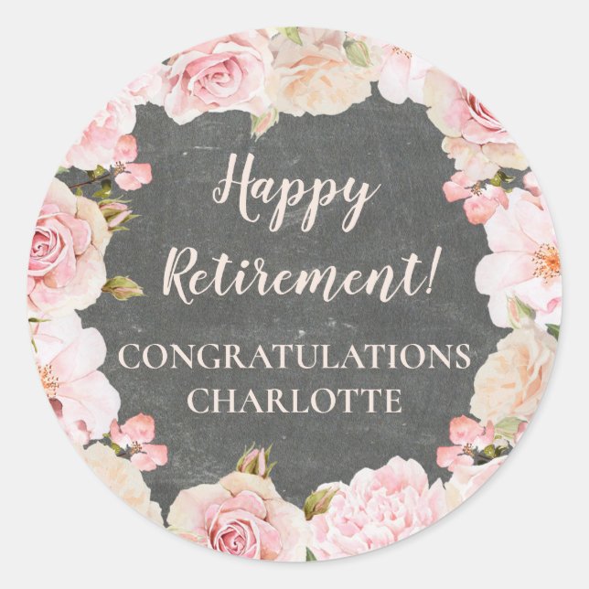 Pink Flowers Retirement Party Favor Tag (Front)