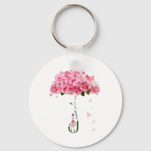 Pink Flowers Ribbon Breast Cancer Awareness Fighte Keychain