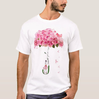 Pink Flowers Ribbon Breast Cancer Awareness Fighte T-Shirt