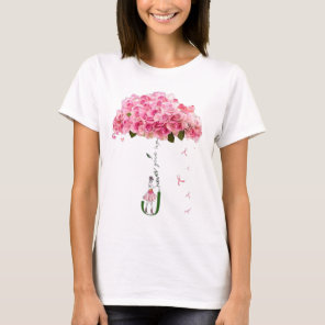 Pink Flowers Ribbon Breast Cancer Awareness Fighte T-Shirt
