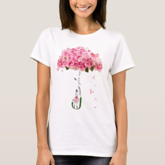 Pink Flowers Ribbon Breast Cancer Awareness Fighte T-Shirt