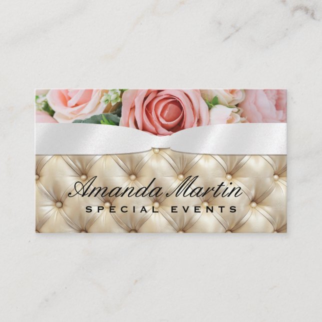 Pink Flowers | Ribbon | Upholstered Business Card (Front)
