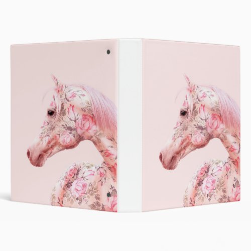 Pink Flowers Riding Horse  Aesthetic Artwork 3 Ring Binder