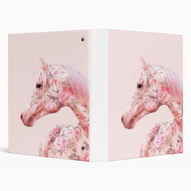 Pink Flowers Riding Horse | Aesthetic Artwork 3 Ring Binder (Background)