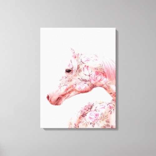 Pink Flowers Riding Horse  Aesthetic Artwork Canvas Print