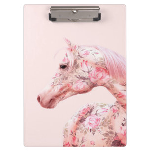 Pink Flowers Riding Horse Aesthetic Artwork Clipboard