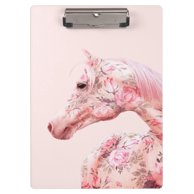 Pink Flowers Riding Horse | Aesthetic Artwork Clipboard (Front)