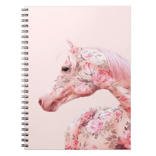 Pink Flowers Riding Horse  Aesthetic Artwork Notebook