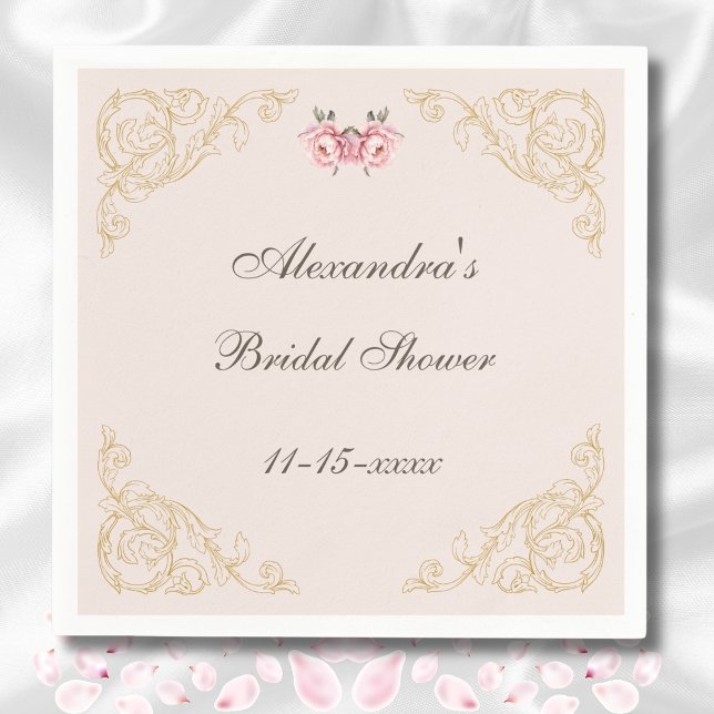 Pink Flowers Rococo Vintage Peony Bridal Shower Napkins (Creator Uploaded)