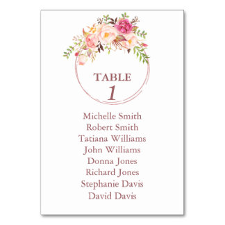 Pink Flowers Rose Gold Baptism Seating Chart Table Number