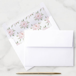 Pink Flowers, Roses, Peonies, Watercolor Flowers Envelope Liner