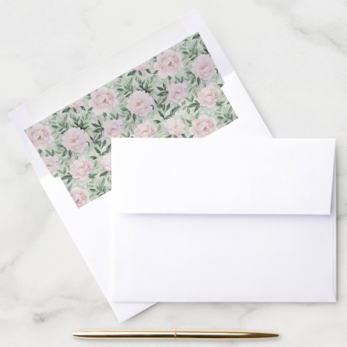 Pink Flowers, Roses, Peonies, Watercolor Flowers Envelope Liner