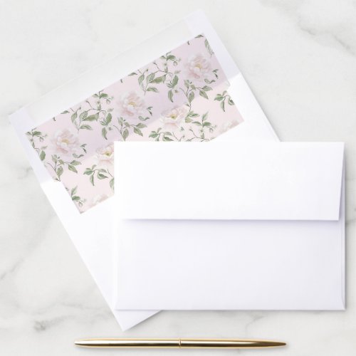 Pink Flowers, Roses, Peonies, Watercolor Flowers Envelope Liner