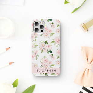 Pink Flowers, Roses, Watercolor Flowers, Your Name iPhone 12 Pro Case