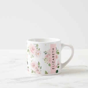 Pink Flowers, Roses, Watercolor Flowers, Your Name Espresso Cup