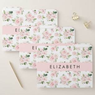 Pink Flowers, Roses, Watercolor Flowers, Your Name File Folder