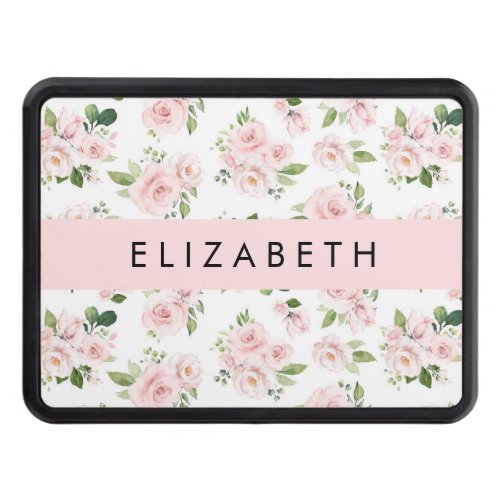 Pink Flowers Roses Watercolor Flowers Your Name Hitch Cover
