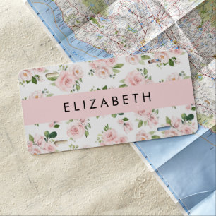 Pink Flowers, Roses, Watercolor Flowers, Your Name License Plate
