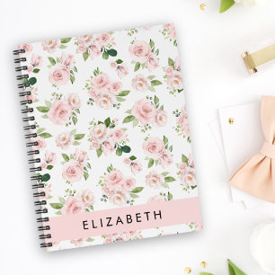 Pink Flowers, Roses, Watercolor Flowers, Your Name Notebook