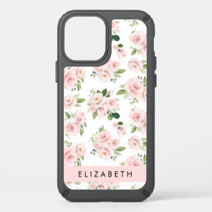 Pink Flowers, Roses, Watercolor Flowers, Your Name Speck iPhone 12 Case