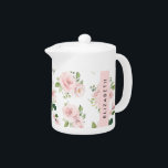Pink Flowers, Roses, Watercolor Flowers, Your Name Teapot<br><div class="desc">Elegant,  stylish and sophisticated pattern with pink watercolor flowers. Modern and trendy gift,  perfect for the floral design lover in your life. Personalize by adding your name,  nickname,  monogram or initials.</div>