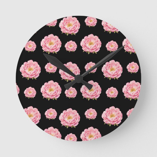 Pink Flowers  Round Clock (Front)