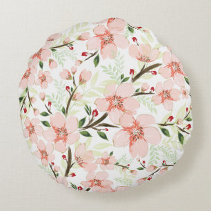 Pink flowers round pillow