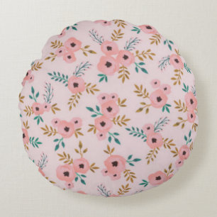 Pink Flowers Round Pillow