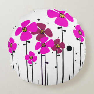 Pink flowers round pillow