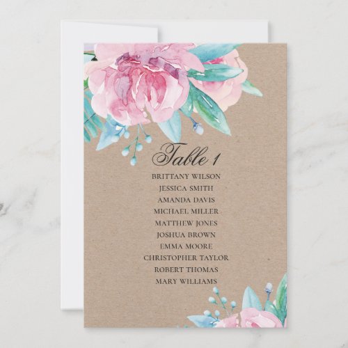 Pink flowers Rustic floral wedding seating chart Invitation