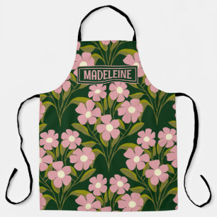 Pink Flowers Sage Green Leaves pattern Apron