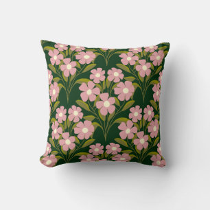 Pink Flowers Sage Green Leaves pattern  Throw Pillow