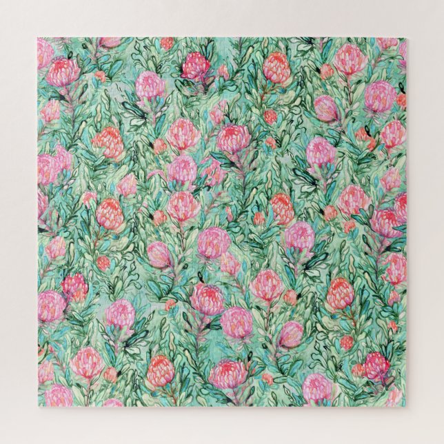 Pink flowers, sage green, seamless. jigsaw puzzle (Vertical)