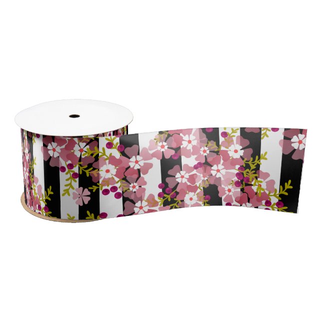 Pink flowers satin ribbon (Spool)